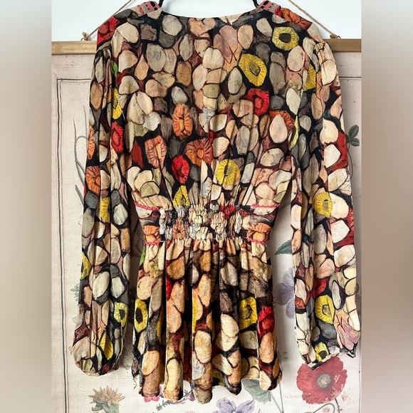 NWT Bl^nk Anthropologie Henslowe Embroidered Velvet Top Blouse Brown Multi XS - Picture 7 of 14